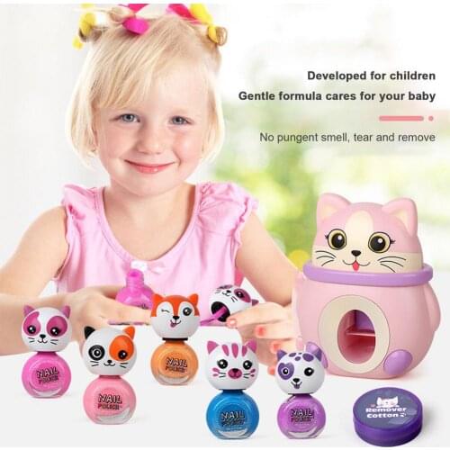 Childrens Manicure Set Cute DIY Manicure Machine Washable Nail Polish Girl Cosmetics Pretend Play Nail Stamper Art Kit