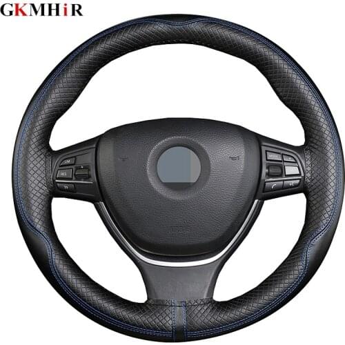 DIY 38 cm Car Steering Wheel Cover Soft Genuine Leather Anti-slip Steering-Wheel Braid Stitch On Wrap With Needle Thread