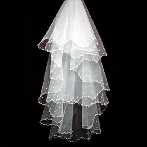 Hot Sale Tulle Short Lace Edge Pearls Bridal Veil Ivory/White Wedding Veil Wedding Accessories Free Shipping