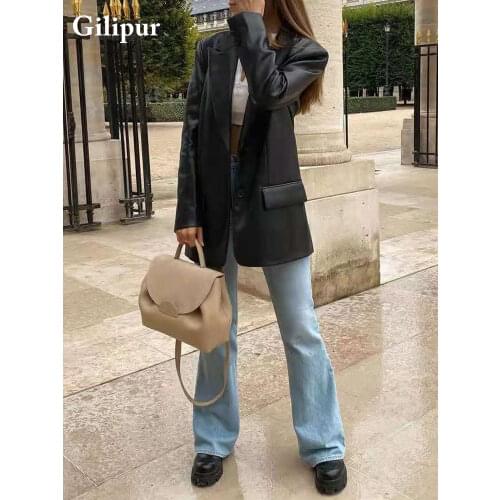 GILIPUR Womens Fashion Leather Jackets