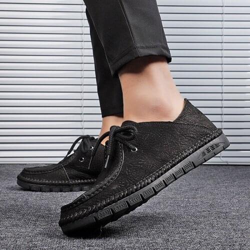 New Men Genuine Leather Breathable Autumn Lace Up Comfortable Casual Outdoor Sneakers Mens Moccasins Non-Slip Handmade Sneakers