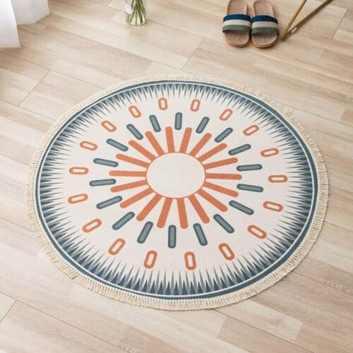 Bohemian Round Carpet Cotton Linen Carpets With Tassels Nordic Ethnic Style Anti-slip Floor Mat Hand Woven Area Rugs For Bedroom