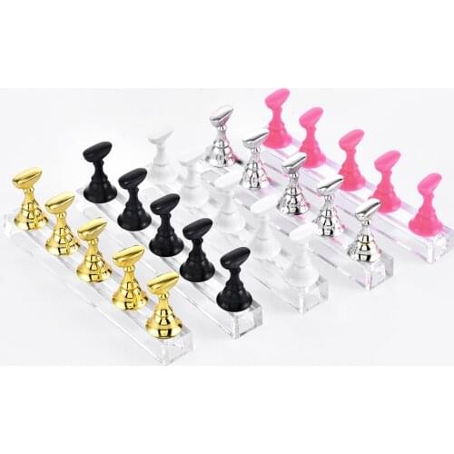 1Set Magnetic False Nail Tips Practice Trainning Display Stand Holder Base Alloy Crystal Nail Art Polish Display Manicure Tools