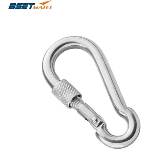 M8*80mm Multifunctional 304 Stainless Steel Spring Snap Carabiner Quick Link Lock Ring Hook snap shackle Chain Fastener Hook