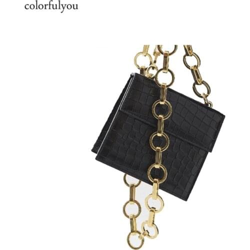 Fashion Crocodile Pattern Crossbody Bag Women handbag Mini Flap Purse Female Ring chain PU leather Shoulder Bag black Bolsa Sac