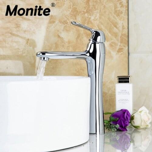 Monite Chrome Polished Bathroom Basin Vessel Sink Mixer Lavatory Water Tap Deck Mount 1 Handle Faucet Bathroom Basin Faucets