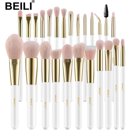 BEILI Make up Brush Set Professional White Face Makeup Brushes Pink Synthetic Hair Eyeshadow Blush Contour Foundation Brush