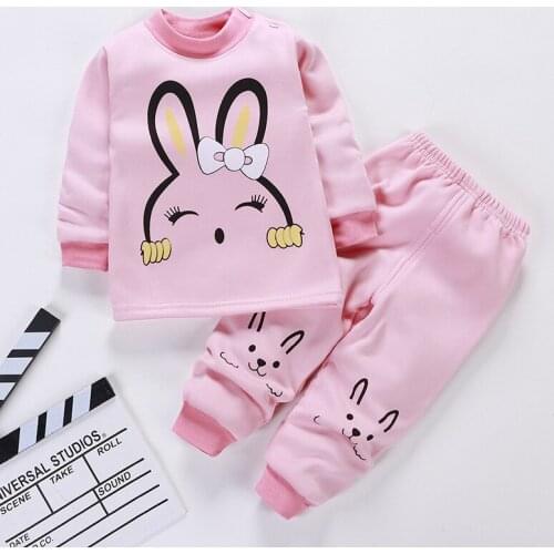 2020 New Autumn Winter Pyjamas Children Underwear Suit Baby Boys Girls Cartoon Clothes Plus Velvet Thickened Pajamas Trouser Out
