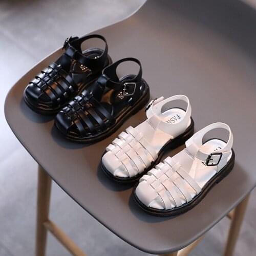 Summer New Children Sandals for Boys and Girls Black and White Fashion Soft Bottom Woven Shoes Girl Shoes