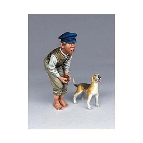 New Unassembled 1/35 little Boy and dog Resin Kit DIY Toys Unpainted resin model