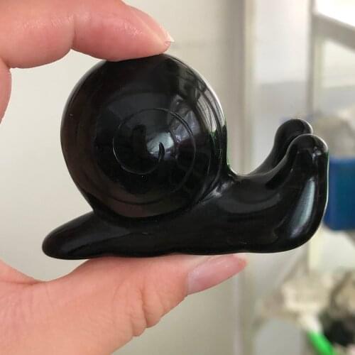 Natural Crystal Obsidian carved snails Quartz Healing Stone Home Decor