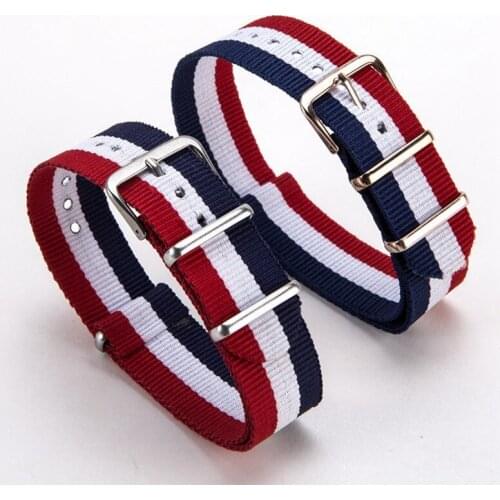 Nylon Watchband Classic Style Blue White REd Strap 16mm 18mm Watch Band Strap Stainless Steel Ring Buckle Popular Type Using Top