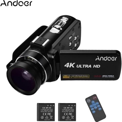 Andoer 4K Ultra HD Digital Video Camera Camcorder Handheld DV with 0.45X Wide Angle Lens 3.0 Inch IPS Monitor Burst Shooting