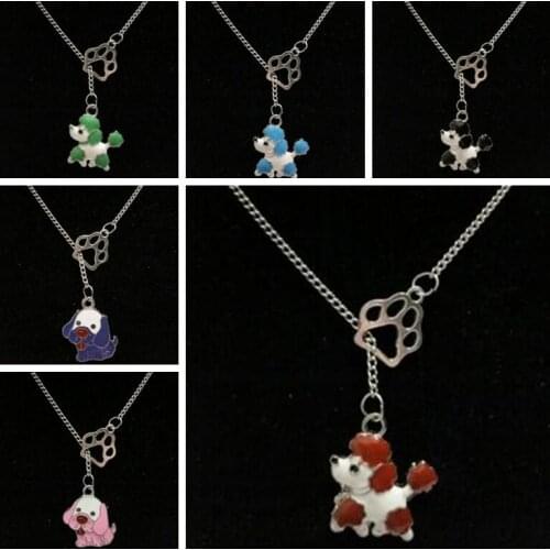 Mixed Color Drip Enamel Cute poodle Dog&Dog Paw Prints Charms Pendants Necklace Fashion Jewelry Gift