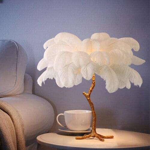 Modern LED Feather Table Lamp Living Room Dining Room Bedroom Beside Copper Desk Light TA021