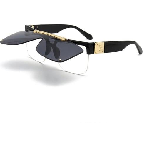 TEENYOUN One Piece Steam Punk Square Luxury Flip Sunglasses Men Women UV400 Cool Unique Flip Sun Glasses Eyewear Oculos De Sol