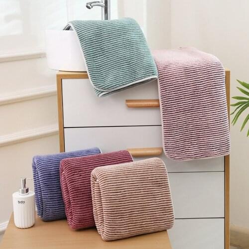 Morandi Color Coral Velvet Towel Deep Striped Soft Absorbent Facial Wipes 35*75Cm TJ4574