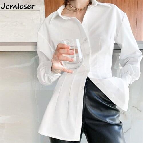 Casual Loose Women Shirts 2021 Spring Summer New Fashion Turn-down Collar Blouse Long Sleeve Folds Shirt Women Tops Streetwear