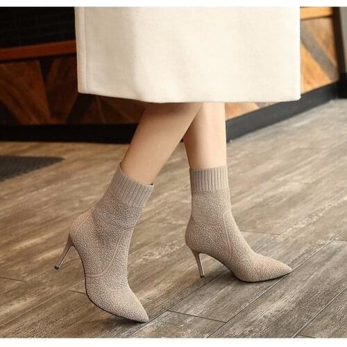Women short tube Pointed-toe sexy fashion knitted boots show thin flying woven womens shoes in boots O6-91