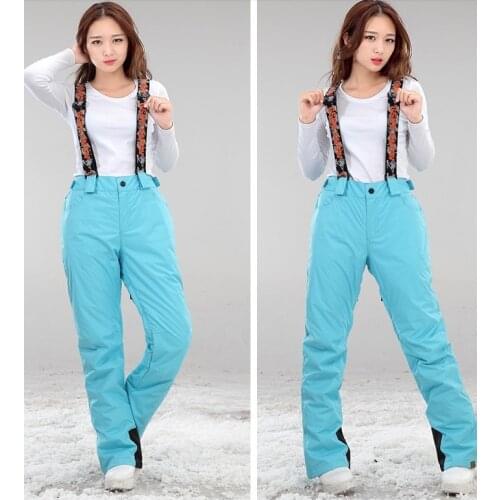 Womens Light Blue Onesie Bib Ski Pants Ladies Winter Outdoor Waterproof Green Padded Insulated Lightweight Suspender Trousers
