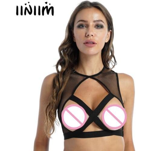 Women Underwear Exotic Tank Hollow Out Fishnet Sleeveless Crop Tops Crisscross Front See-through Mesh Cropped Tank Top Vest