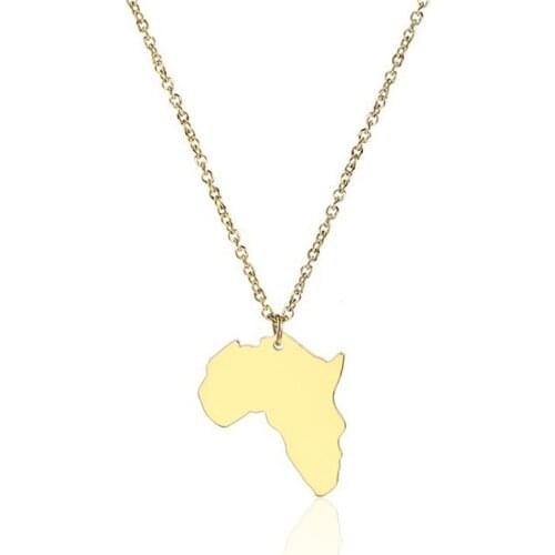 RIR Stainless Steel Gold Tiny Africa Necklace Ethnic Jewelry Afrocentric Pendant Necklace Proud Continent Jewelry