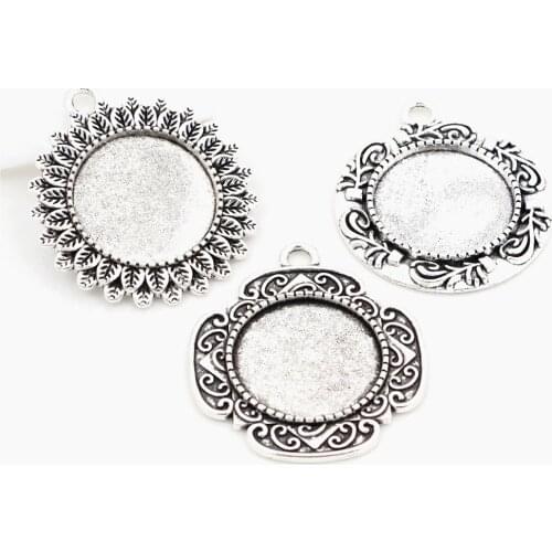 5pcs 20mm Inner Size Antique Silver Plated 3 Style Classic Style Cabochon Base Setting Charms Pendant