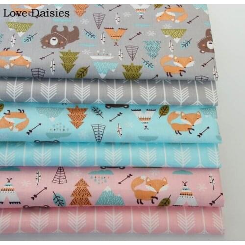 100% Cotton Twill Cloth GRAY AQUA PINK Cartoon Cute Bear Fox Arrow Tent Fabrics for DIY Cot Bedding Cushion Sheet Handwork Decor