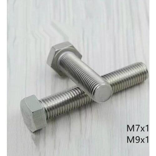 2pcs M7 M9 hex bolts external hexagon socket screws full thread 1mm fine pitch stainless steel male screw 10mm-45mm length