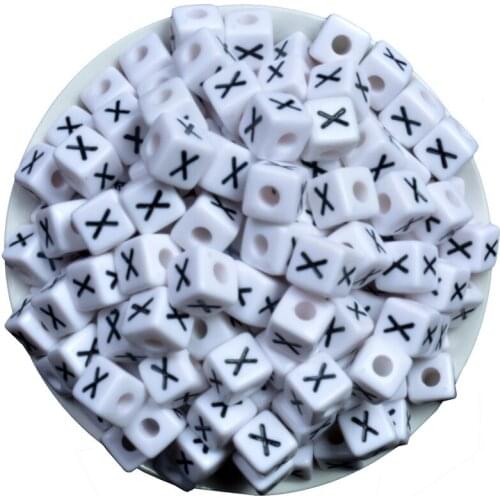 A-Z Acrylic Spacer Beads Square White Letter Pattern "X" About 10mm(3/8")x 10mm(3/8"),Hole: Approx 4mm,50 PCs
