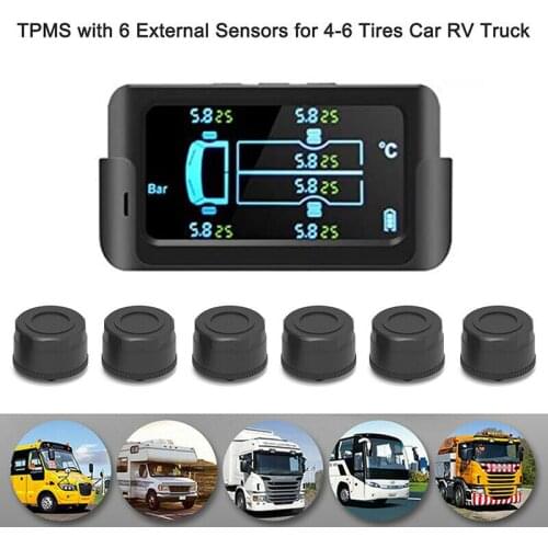 12.0Bar Wireless Tire Pressure Monitoring System USB Solar Tire Pressure Alarm TPMS for Truck Bus 6-Wheel 6/4PCS External Sensor
