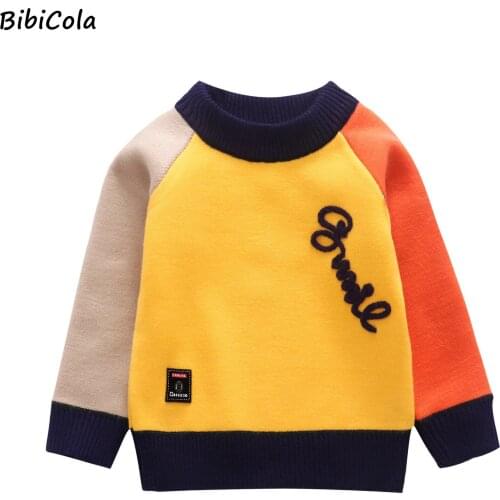 BibiCola Autumn Winter New Boys And Girls Sweater Add Cotton To Keep Warm Baby Round Neck Sweater Childrens Clothing 1-5years