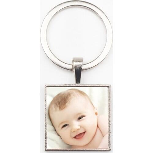 Hot hand-made personality logo text family photo square pendant key ring baby parents family portrait key chain private custom