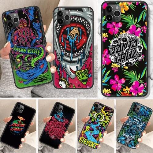 Santa Cruz Skateboards Phone Case For iphone 5 5S SE 2 6 6S 7 8 11 12 Mini Plus X XS XR Pro Max black tpu prime 3D cover art