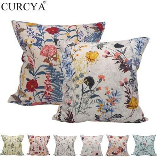 CURCYA Decorative Throw Pillow Cover Chair Waist Lumbar Sofa Cushion Cover Flower Floral Pattern Polyester 45x45cm Pillowcase