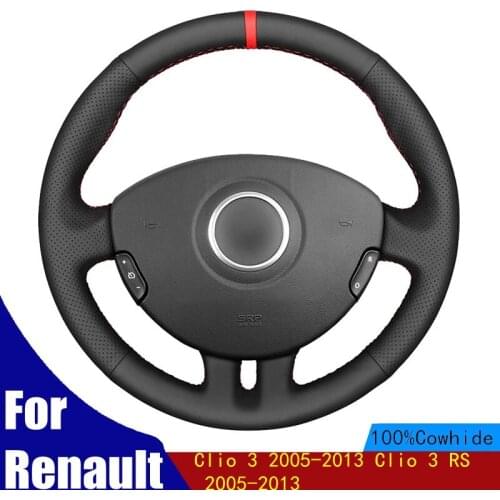 DIY Car Steering Wheel Cover Black PU Faux Leather Red Marker Hand-stitched For Renault Clio 3 2005-2013 Clio 3 RS 2005-2013