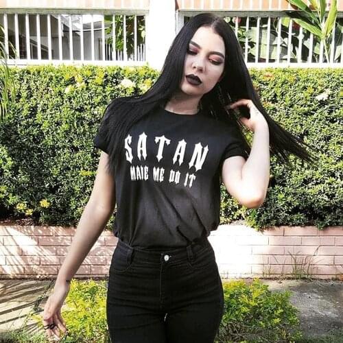 Satan Made Me Do It Letter Hip Hop Punk Goth Tees Harajuku Casual Fashion Women Short Sleeve Devil T-Shirt Gothic 90s 80s Tops