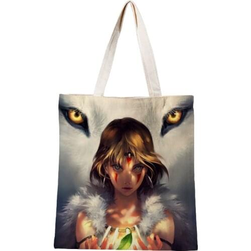 Custom Princess Mononoke Canvas Tote Bag Cotton Cloth Shoulder Shopper Bags for Women Eco Foldable Reusable Shopping Bags