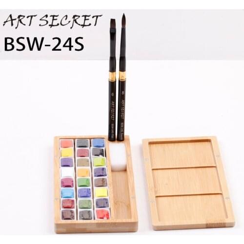 BSW-24S Profession Multi Function Semi Solid 24 Watercolors Set Hair Mix With Blue Squirrel Brushes