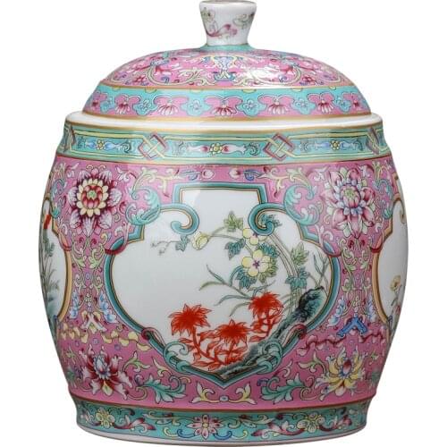 Jingdezhen Enamel Antique Ceramic Tea Caddy Small Pu'er Wake Up Tea Jar Household Snack Storage Pot With Cover