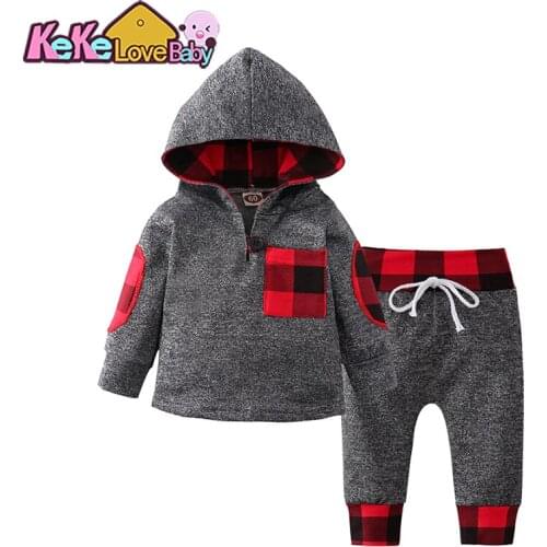 Newborn Infant Baby Boy Clothes Spring Autumn Red Plaid Toddler Outfits Set Cotton Hooded Pants 2Pcs Casual Kids Clothing Suit