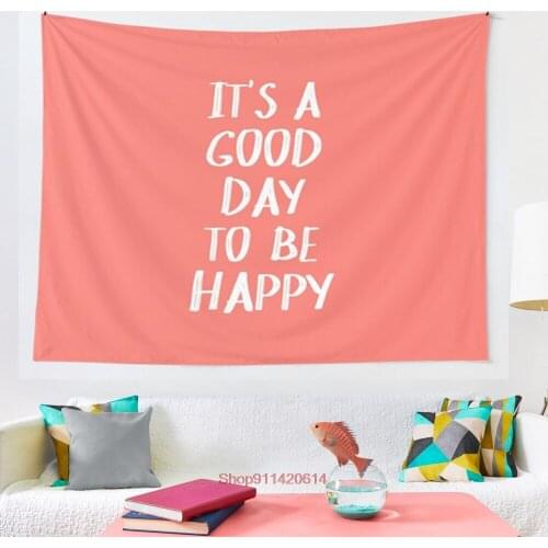 It s a Good Day to Be Happy in Coral tapestry Hanging Tapestry Hippie Wall Hanging Blanket Wall Carpet Yoga Mat Home Decor