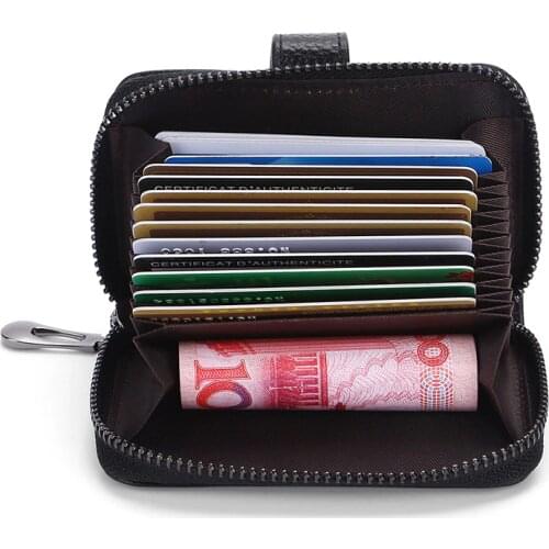 Genuine Leather Business ID/Credit Card Holder Wallets blocking Purse Zipper Credit Cards Bag Zipper Card Case Coin Purse