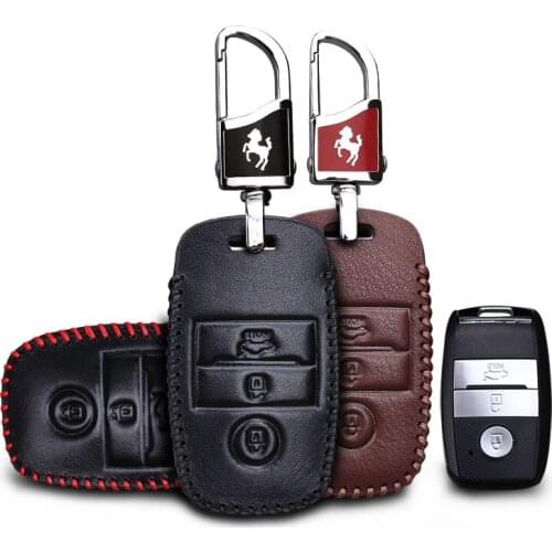 KUKAKEY Leather Car Key Case Fob Cover For KIA Sorento Ceed Cerato K5 Sportage Optima 3Button Remote Smart Car Key Bag Holder
