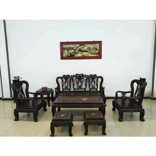 Laos Siam Rosewood 8-Piece Cross Toe Dalbergia Hupeana Set Warring States Small Sofa Inlaid Shell Craft Honor Products, Collecti