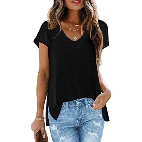 Summer T-shirt Women V Neck Breathable Women Solid Color Loose T Shirts Tee Tops for Daily Wear Femme
