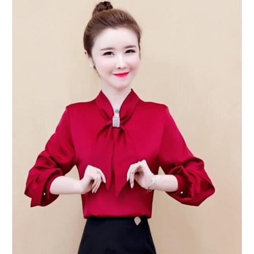 Fashion New Women Tops and Blouses Plus Size Chiffon Blouse Shirt Bow Collar Office Blouse Long Sleeve Women Shirts Blusas X263