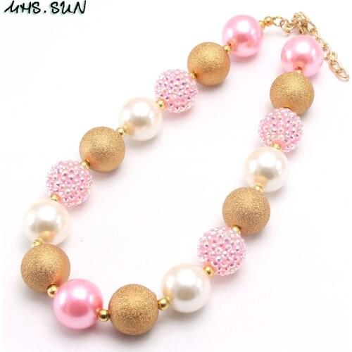 MHS.SUN Fashion Chunky Beads Necklace Baby Girls Chunky Bubblegum Necklace For Child Kids Toddler Beaded Handmade Jewelry