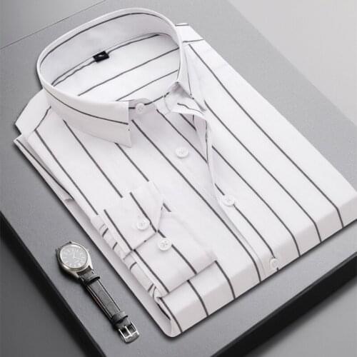 Mens New Youth Fashion Striped Long-sleeved Shirt Classic Business Casual Professional Tooling Top Quality Workwear Shirt S-5XL