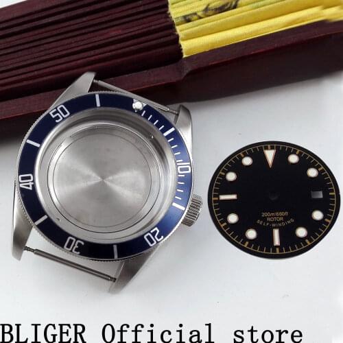 Solid 41MM Stainless Steel Case Sapphire Crystal Blue Alloy Bezel Watch Case+Dial Fit For ETA 2836 Automatic Movement C41